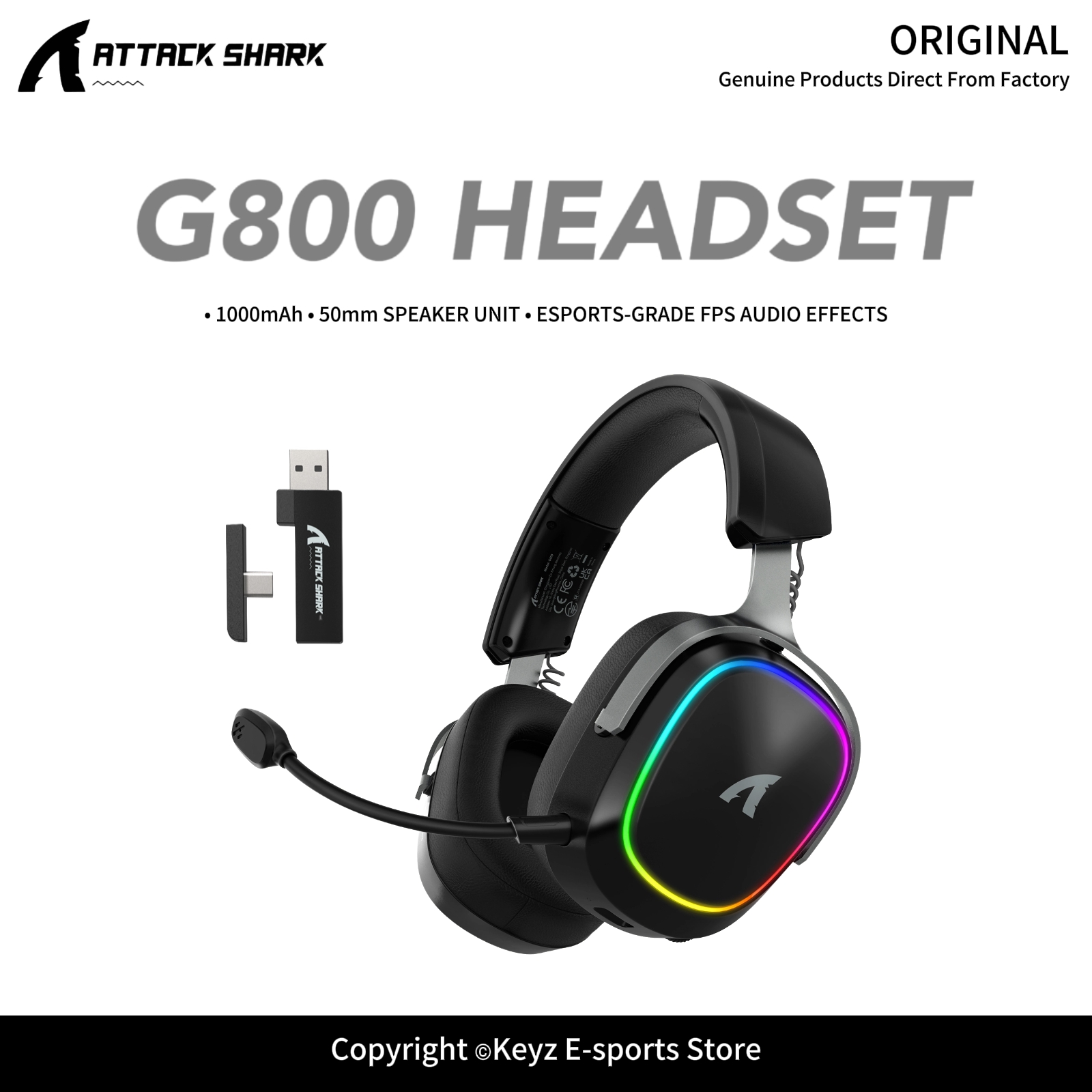 Gaming Headset Rgb - ATTACK SHARK G800 4-in-1 Kabelloses Gaming-Headset