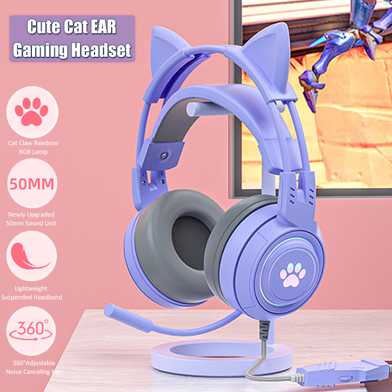 Gaming Headset Rgb - Niedliche Katzen ohr Gaming-Kopfhörer mit Mikrofon