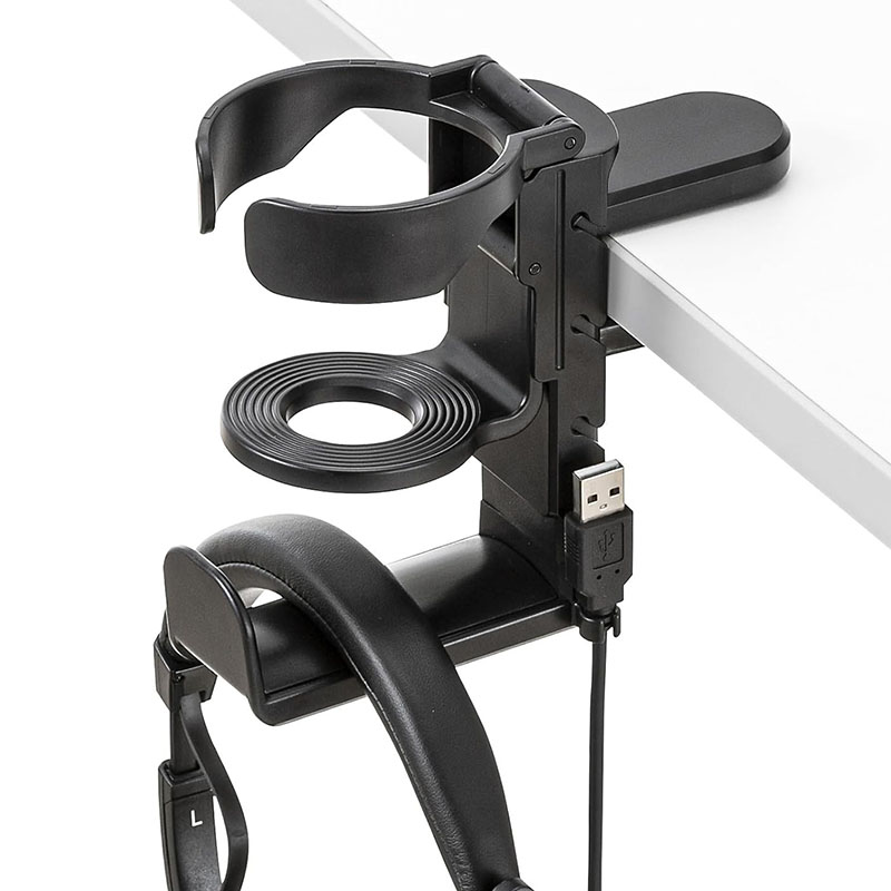 Headphone Stand Desk - Schreibtisch-Getränkehalter mit Kopfhörerhalterung, drehbarer Ständerhaken, geeignet